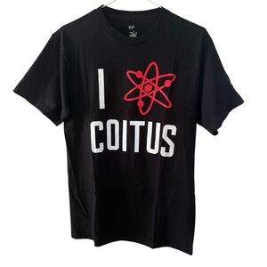 The Big Bang Theory Black Graphic T Shirt Men’s Small I Love Coitus Science Atom